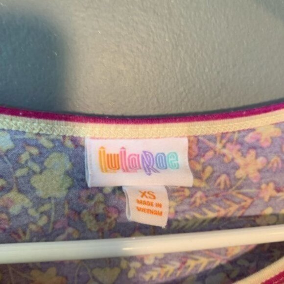 Lularoe Irma Tunic Top Purple Floral Pink Stripe Sleeve - Picture 9 of 10